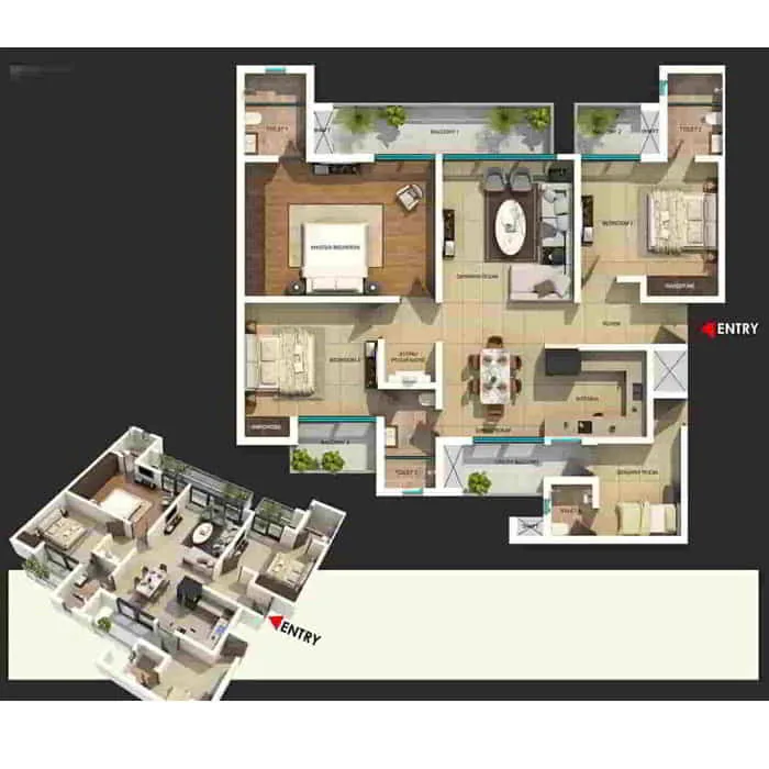 Gaur 22D floor plan 3 BhK